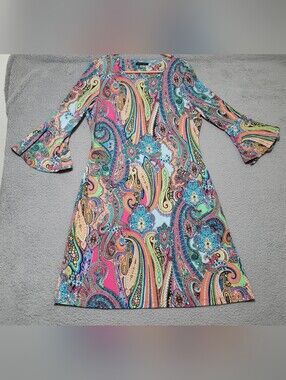 Tommy Hilfiger Colorful Paisley Dress With Flared Half Sleeves Size 10